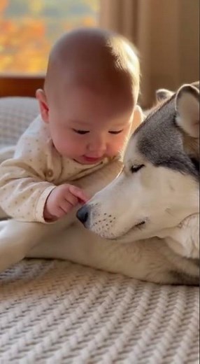 Baby and Husky Cuddle in Sunlight | Cutest Peekaboo Ever! 🌞 #husky #puppy #siberianhusky #cute #baby