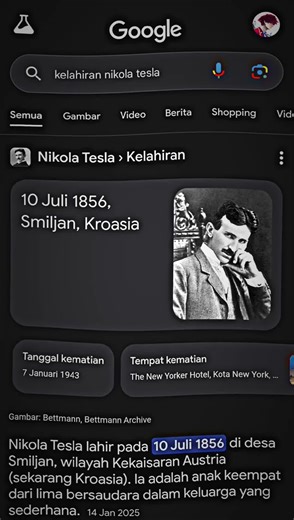 Nikola Tesla adalah seorang ilmuwan dan penemu kelahiran 10 Juli 1856 di Smiljan, Kekaisaran Austria (sekarang Kroasia). Ia dikenal luas karena kontribusinya dalam pengembangan sistem arus bolak-balik (AC – Alternating Current), yang menjadi dasar sistem kelistrikan modern. #tanggallahir #nikolatesla #semogabermanfaat😇🙏 #4u #xyzbca #fyp