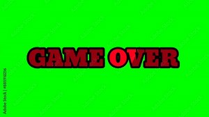 Animation of a bright light running on the words Game over with a green screen background