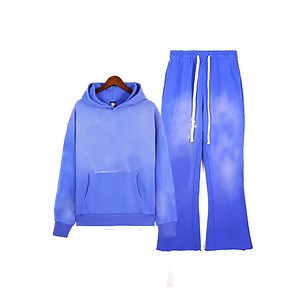 [Hot Item] OEM Acid Washed Sweat Suits Custom 100% Cotton Sun Faded Oversized Tracksuit Men Flare Sweatpants and Hoodie Set Tracksuit
