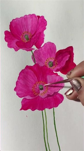 pink poppy flower drawing with water colour 🩷💕💕🩷 #shortsfeed #shorts #subscribe