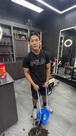 Barber's Hilarious Floor Sweeping Technique