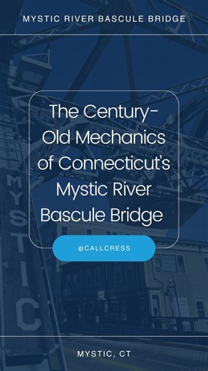 @callcress on Instagram: "The Century-Old Mechanics of Connecticut’s Mystic River Bascule Bridge #mysticct #bridge #engineering #history Connecticut’s Mystic River Bascule Bridge has anchored the river crossing since 1922. Built to lift rather than rotate, its bascule design—named for the French word meaning seesaw—uses twin 230-ton concrete masses to counterbalance more than six hundred tons of steel. It still opens roughly two thousand times a year, a century-old machine in everyday use."