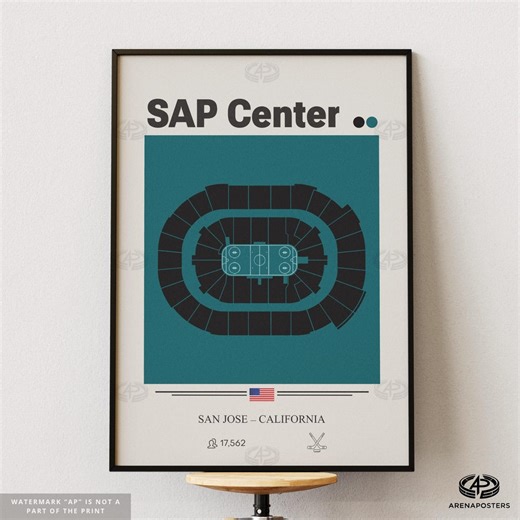 SAP Center Poster, San Jose Sharks Print, NHL Arena Poster, Minimalist Sport Wall Art, Mid Century Modern, Sharks Arena Print, - Etsy