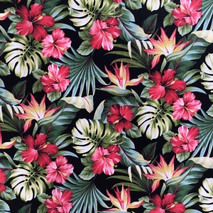 Fabric, Small Red Hibiscus Garden on Black, Tropical Hawaii, by the Half or Full Yard - Etsy
