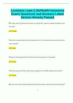 Louisiana Laws LifeHealth Insurance Exam Questions and Answers Latest Version Already Passed293 vide