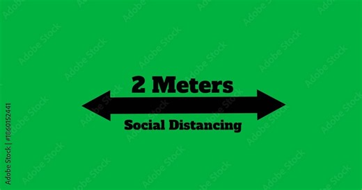 Animation of 2 meters social distancing text on transparent background