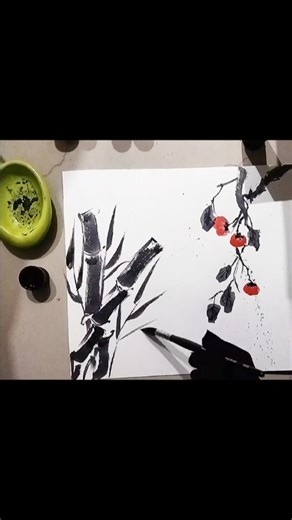 Easy Sumi e Bamboo tutorial 🎍 || Sumi e tutorial for beginners #art #painting #shorts #shortviral
