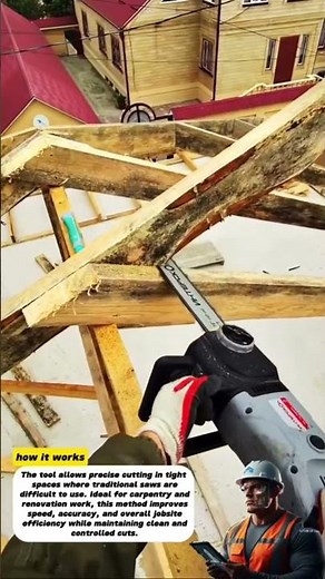 Fast Timber Trimming on Roof Frames Using a Compact Electric Chainsaw