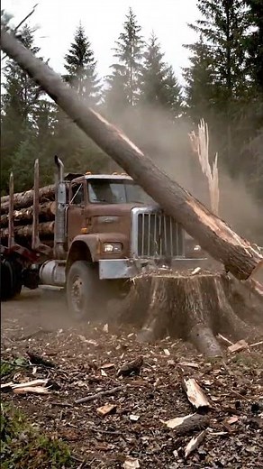 Logging Truck Crash: Tree Explodes on Impact!