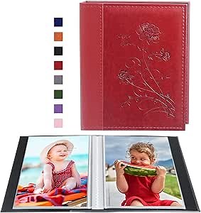 Artmag Photo Album 5x7 Clear Pages Pockets Leather Cover Slip Slide in Photo Album Book Holds 50 Vertical 5x7 Photos Picture Book for Wedding Family (Red)