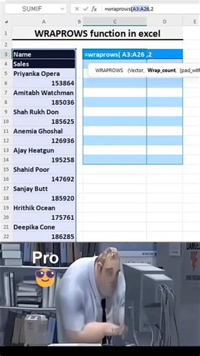 wraprows formula in excel sheet #excel #computer #computereducation #excelsheet #exceltips #computer