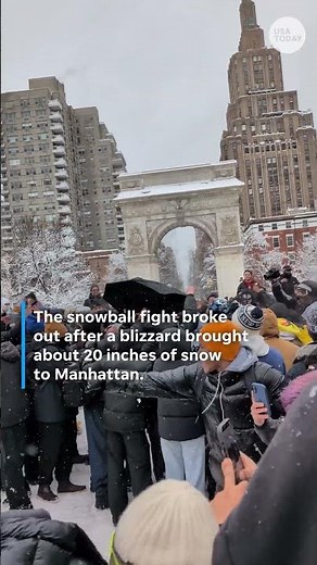 New Yorkers break out in massive snowball fight in Washington Square Park