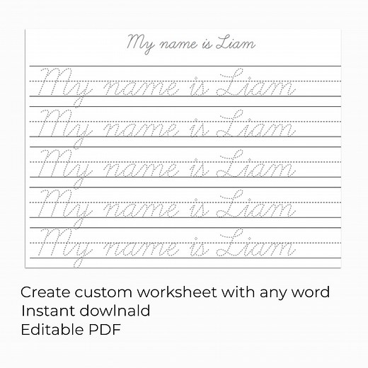 Custom Cursive Name Handwriting Practice Sheet, Editable Tracing Worksheet, Personalized Writing Skills Printable, Learn to Trace and Write - Etsy