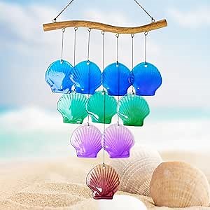 Wind Chimes Outdoor Glass Wind Chime Outside,Memorial Wind Chimes for Loss of Loved One, Sympathy Wind Chimes,29inch Large Wind Chimes for Porch Patio & Garden Nautical Decor (Shell)