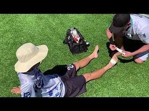 Big toe (1/2) assessment prior to taping for turf toe/sprains