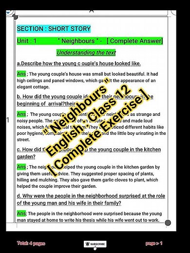 Neighbours English Class 12 Exercise | Complete Exercise Solution of ' Neighbours ' | #neighbours