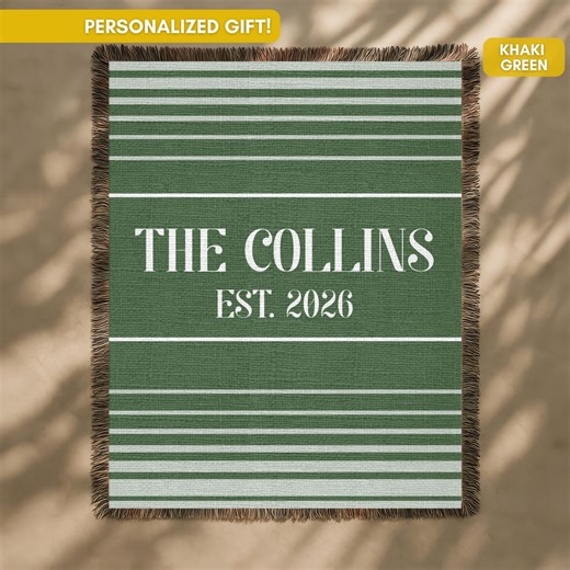 Personalized Modern Plaid Woven Blanket, Custom Family or Couple Name Throw, Wedding or Anniversary Cotton Keepsake Gift - Etsy