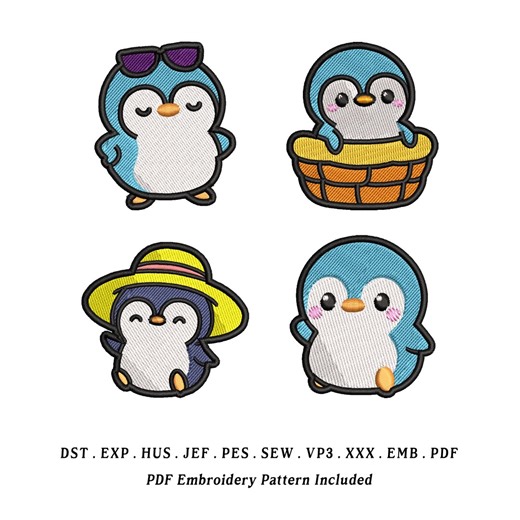 Cute Penguin Embroidery Designs Set 1 | Kawaii Penguin EMB Files – Instant Download - Etsy