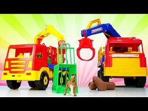 Role-play games with toy vehicles & big trucks for kids - A toy truck and a toy tractor for kids.