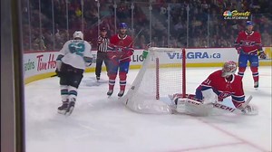CHA-CHING! Kevin Labanc makes a deposit to the back of the net in the second period against the Canadiens. | San Jose Sharks