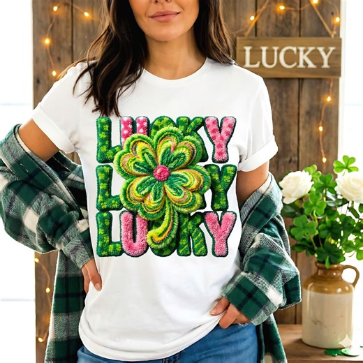 Lucky Shamrock Printable Art PNG | Fluffy Lucky Shamrock Sublimation Design | Retro Punch Needle Yarn Art Clipart | Pink and Green Clover - Etsy