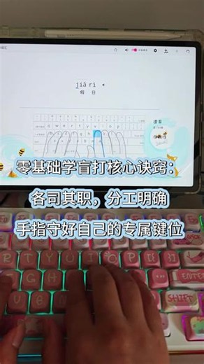 零基础学习盲打，最根本的要点就是给手指划分固定管辖区域，各司其职不乱窜，守住基准键位，练熟专属按键，盲打入门就稳了。#打字指法练习 #零基础入门打字 #零基础练习打字 #新手打字学习 #宝妈学打字