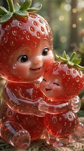 Strawberry Jelly Babies Cuddling | Super Cute 3D Pixar Animation