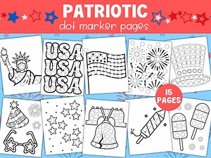 4th of July Dot Marker Printable Pack, Patriotic Coloring Pages, Memorial Day Fun Daycare Activity Pages, Dots Art Markers - Etsy