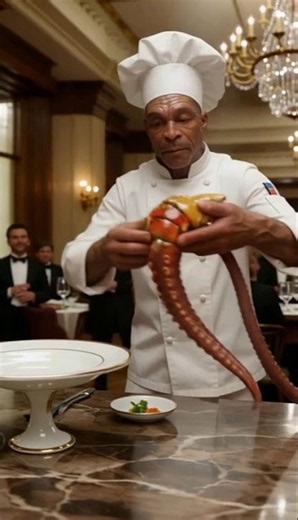 Octopus Chef Styles a Towering Lobster for VIP Guest