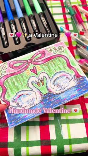 I’d never tried these Crayola signature markers before, but they blended really well! The gel pens just added a little extra glimmer to my cutie little swans 🦢💖 @Crayola #crayola #swan #valentine #artist #handmade