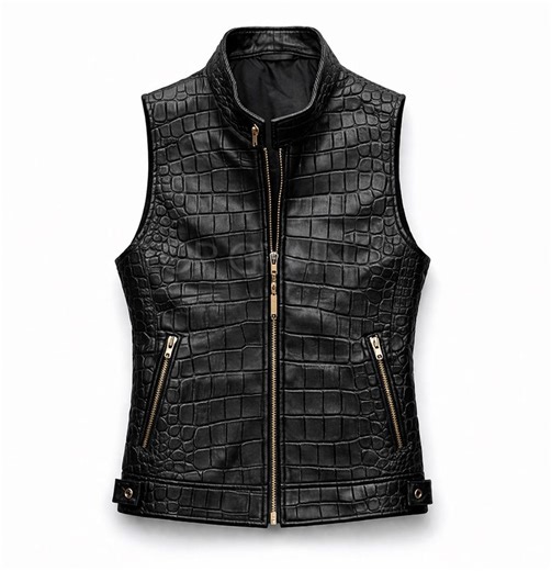 Black Crocodile Embossed Leather Vest Mens Biker Waistcoat Genuine Cowhide Motorcycle Vest Zip up Black Leather Gilet Custom Fit Gift - Etsy