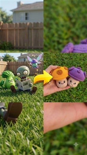 Realistic Plants vs. Zombies: 3D Newspaper Zombie & Real Amigurumi Mushrooms
