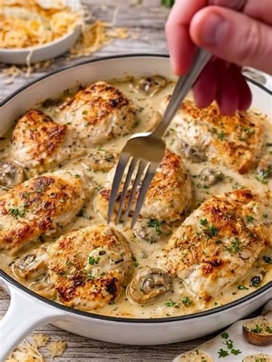 🍗 Creamy Asiago Chicken (One-Pan Wonder!) Prep time: 10 mins | Cook time: 20 mins | Servings: 4 🛒 Ingredients (U.S. Measurements) 1.5 lbs Boneless Skinless Chicken Breasts (sliced into thin cutlets) 1/2 cup All-purpose Flour (for dredging) 1 tsp Garlic Powder 1 tsp Paprika Salt & Black Pepper to taste 2 tbsp Olive Oil 2 tbsp Butter 1 cup Heavy Cream 1/2 cup Chicken Broth 1 cup Aged Asiago Cheese, freshly grated 1/2 cup Sun-dried Tomatoes (drained and chopped—optional but highly recommended!) 2