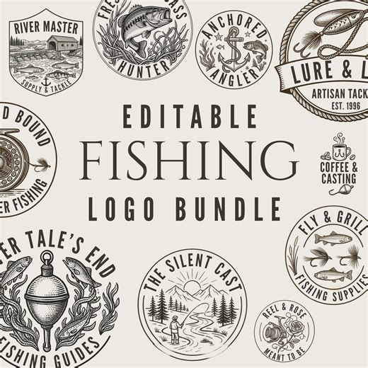 Fishing Marketing Logo Bundle | 10 Vintage Fishing Logos & Cliparts | Editable Canva Templates | Angler Branding - Tackle Shop Design PNG - Etsy