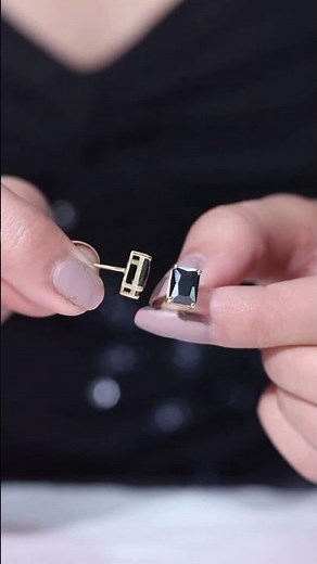 Emerald-Cut Black Diamond Stud Earrings | Classic & Modern Black Diamond Earrings in Gold