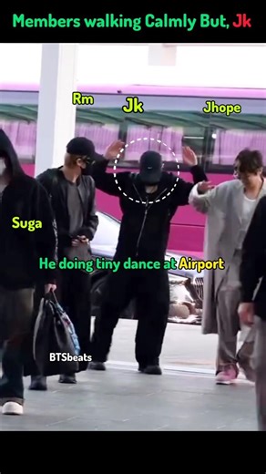 jungkook doing tiny dance and jumping at airport 😂