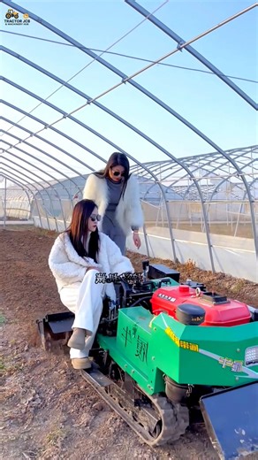 Beautiful Girls Driving Mini Tractor in Greenhouse Farming 🚜#MiniTractor #BeautifulGirls #farming