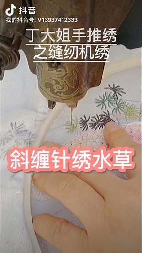 斜纏針綉水草，電繡金魚水草 free motion embroidery