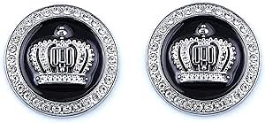 2PCS Big Crown Car Emblems Crystal Circular Labeling Princess, Car Decoration Stickers, Side Fender Rear Trunk Emblem Exterior & Interior Bling Auto Accessories for Women (Silver-Black-Big)