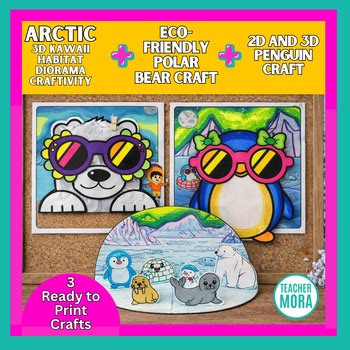 Arctic 3D Kawaii Habitat Ecosystem Diorama  + 2D & 3D Penguin Craft + Polar Bear