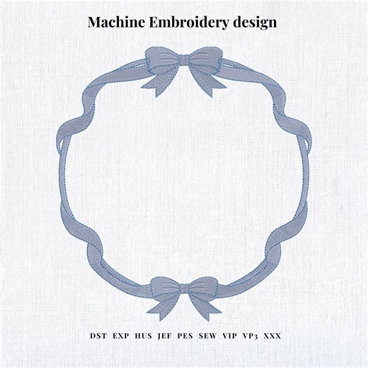 Blue Bow Frame Scalloped Ribbon Oval Machine Embroidery Design 8 Sizes Instant Download - Etsy