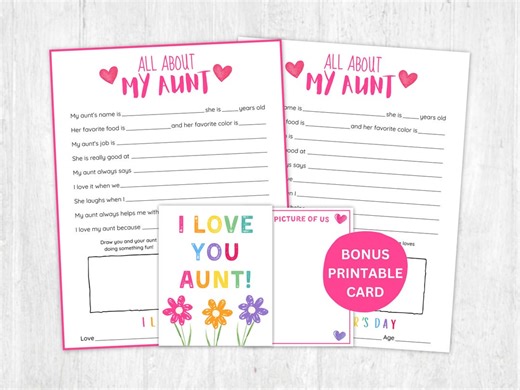 All About My Aunt Printable – Mother's Day Gift, Kids Interview, Niece/nephew Gift (PDF) - Etsy