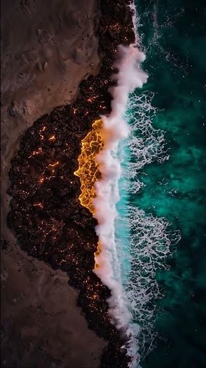 Where Lava Meets the Sea 4K | Epic Volcanic Motion Art | Fire & Water Collision #shorts #nature