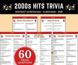 2000s Hits Trivia Game, Printable 2000s Music Trivia Quiz, Fun 2000s Themed Party Game, Music Party Game, Printable Music Trivia for Adults - Etsy UK