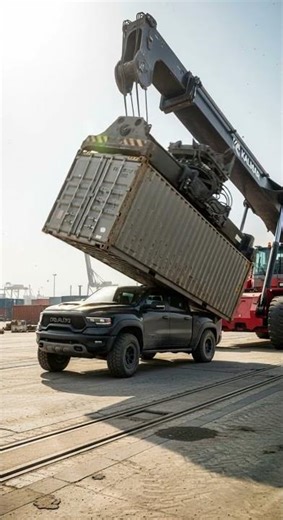 A container falls onto a Ram TRX... What happens next?! 🤯