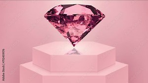 Sparkling bright pink round cut diamond rotating on black glossy background. Seamless loop 3D animation. Beautiful red ruby rotating on a black background. Looping animation, 4k. Rotating diamond 3d Stock Video
