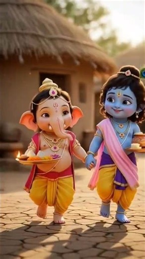 Adorable Krishna & Ganesh 🙏❤️ | Cute Devotional Short #shorts #krishna #ganesh #cute #dance #viral