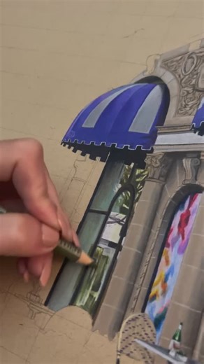 Strathmore Artist Papers | @deelydrawings creating the Beverly Wilshire aka The Pretty Woman Hotel. Maria is using colored pencils on Strathmore 400 Series Toned Tan... | Instagram