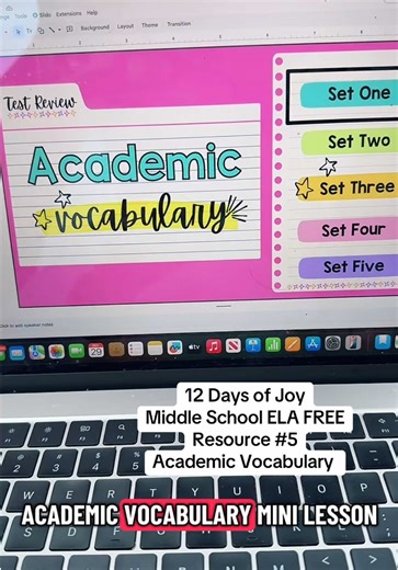 12 Days of Joy: Resource #5 Academic Vocabulary Set #1 is your next free resource and it’s designed to help students master the academic language they’ll see on standardized tests. What it includes: ✅ Mini lesson to explicitly teach academic vocabulary ✅ Student-friendly definitions and tips for understanding each word ✅ Words included: infer, key concept, author’s claim, relevant evidence, connect, contribute ✅ Note-taking worksheet for students ✅ Practice activities for each vocabulary word Th